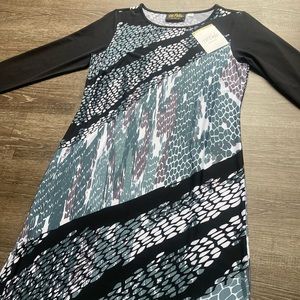 Bob Mackie Maxi Dress Black and Blue Abstract Wearable Art Size XXS